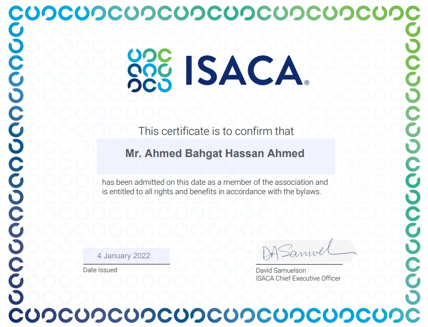 Ahmed Bahgat ISACA member in Jan-22